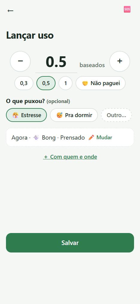 Tela de lançar uso: quantidade, gatilho e um resumo de quando, como e o tipo